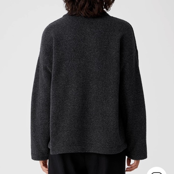 NWOT Charcoal Gray Eileen Fisher Boucle Wool Knit High Collar Jacket Coat - Picture 3 of 11